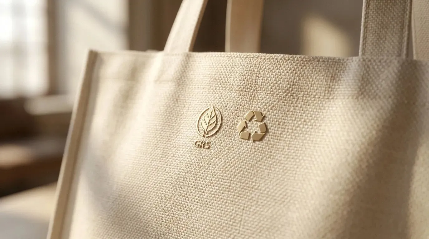 GRS certified rPET recycled fabric bag texture close-up