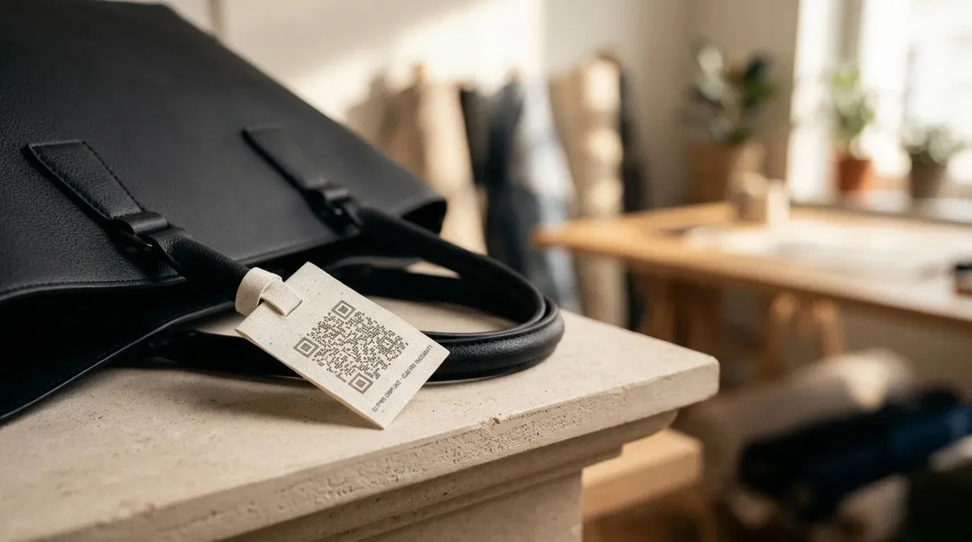 PPWR compliant traceable QR code tag on tote bag