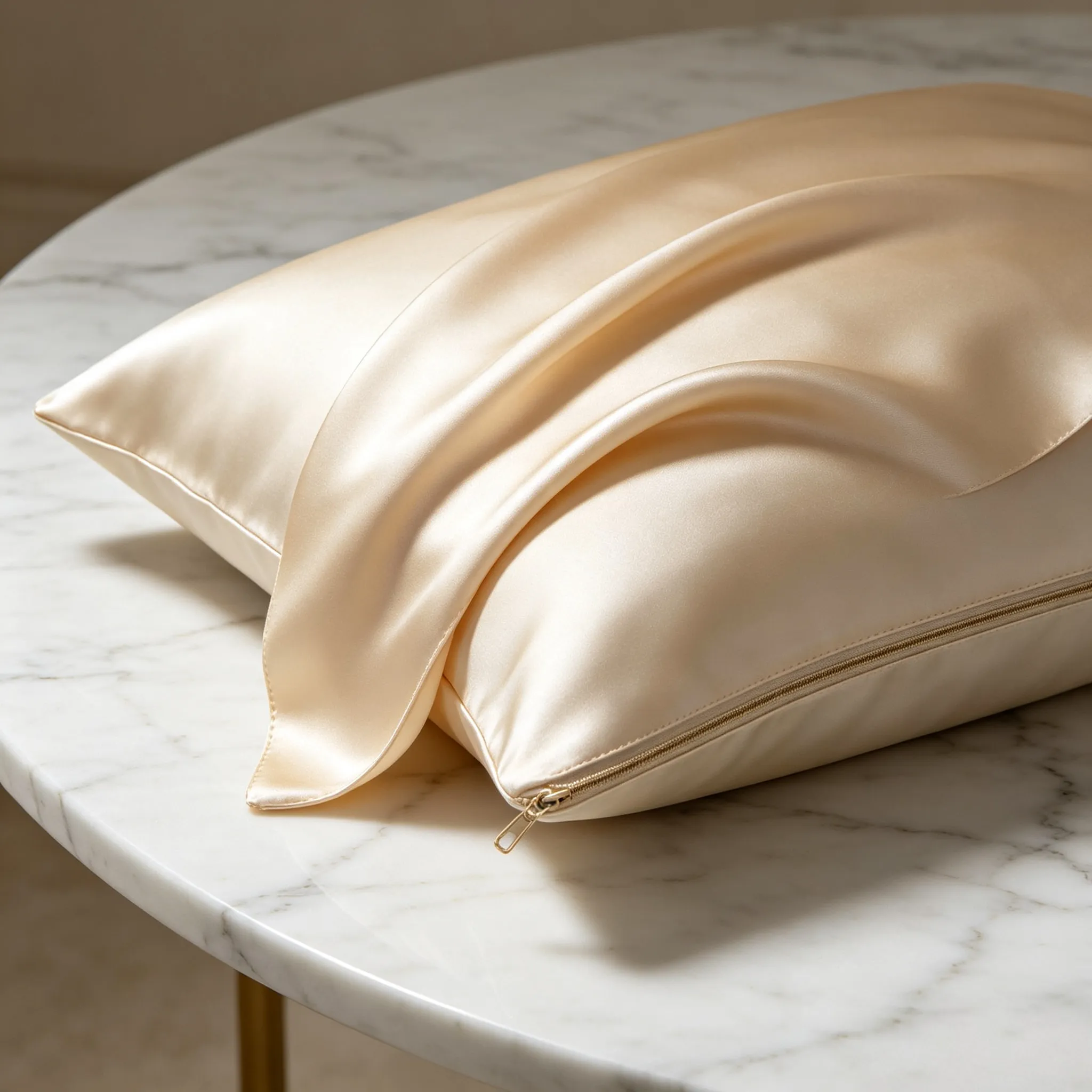 22mm champagne color luxury silk pillowcase high-end commercial product photography
