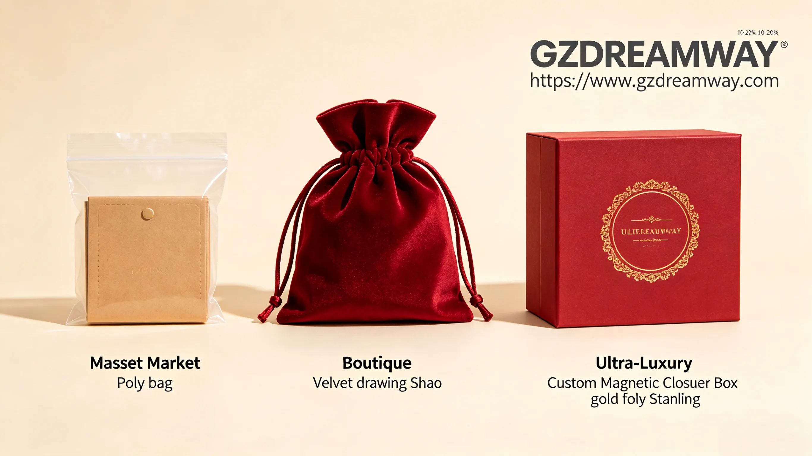 Elegant gift box display showing packaging evolution from mass market to ultra-luxury
