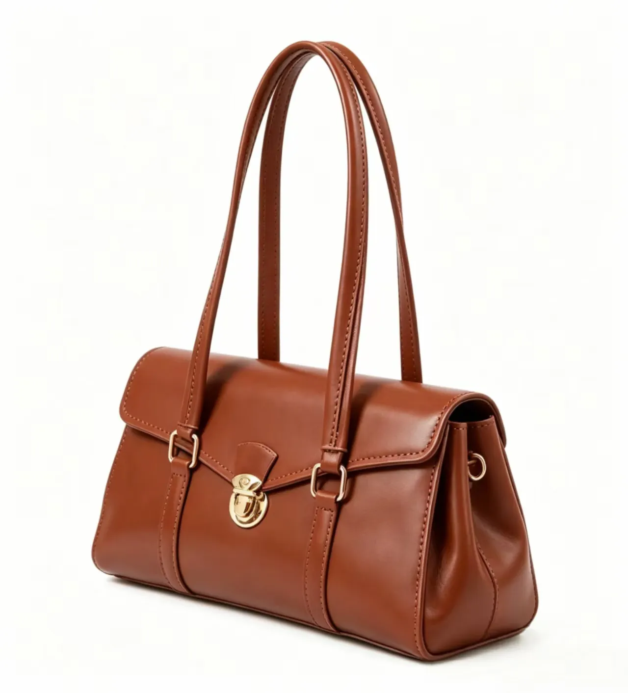 Genuine leather tote bag — white background flat lay product photography of TB-2411062 coffee leather tote