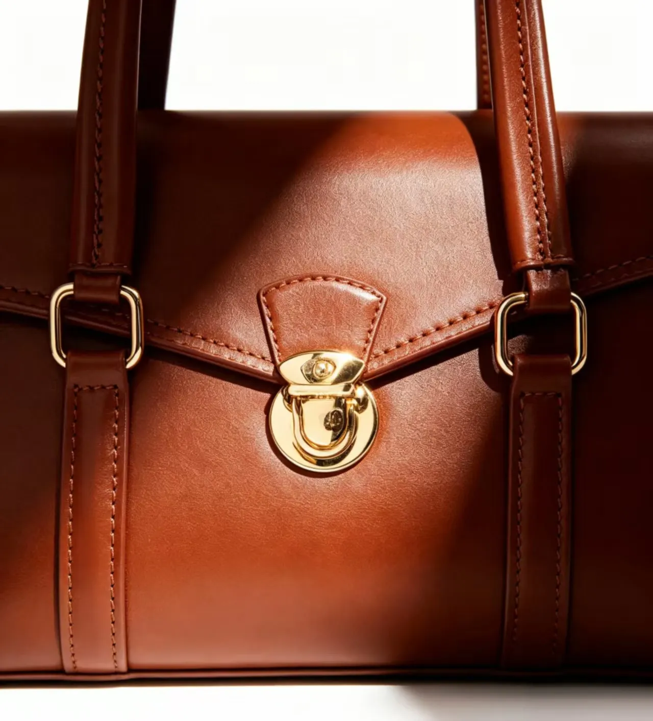 Genuine leather tote bag hardware close-up — premium metal zipper and clasp detail on TB-2411062