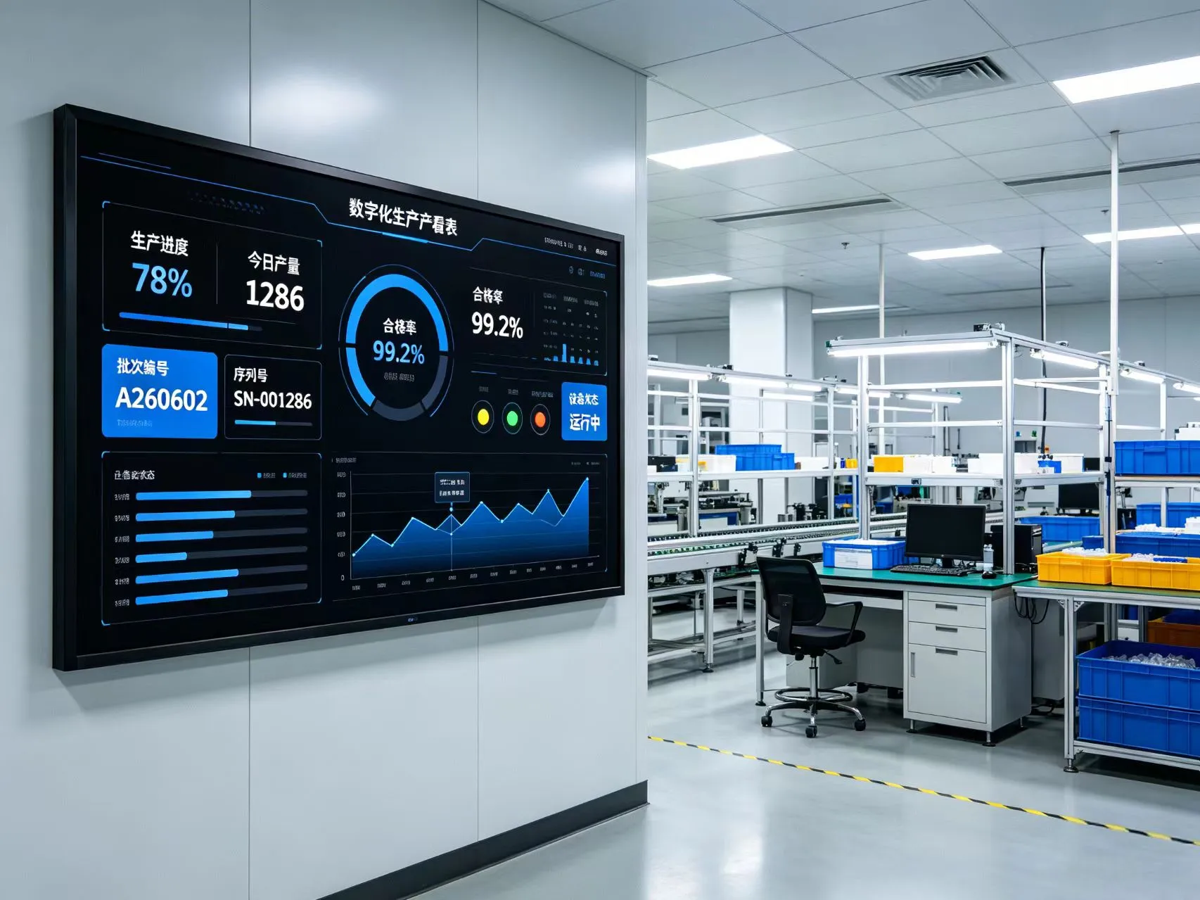 GZDreamway digital quality monitoring screen showing real-time production data