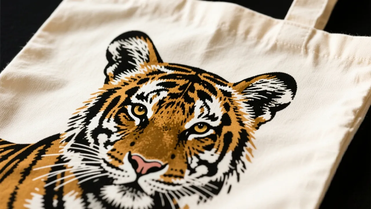 Digital printing detail showing high-resolution image quality on custom canvas tote bags