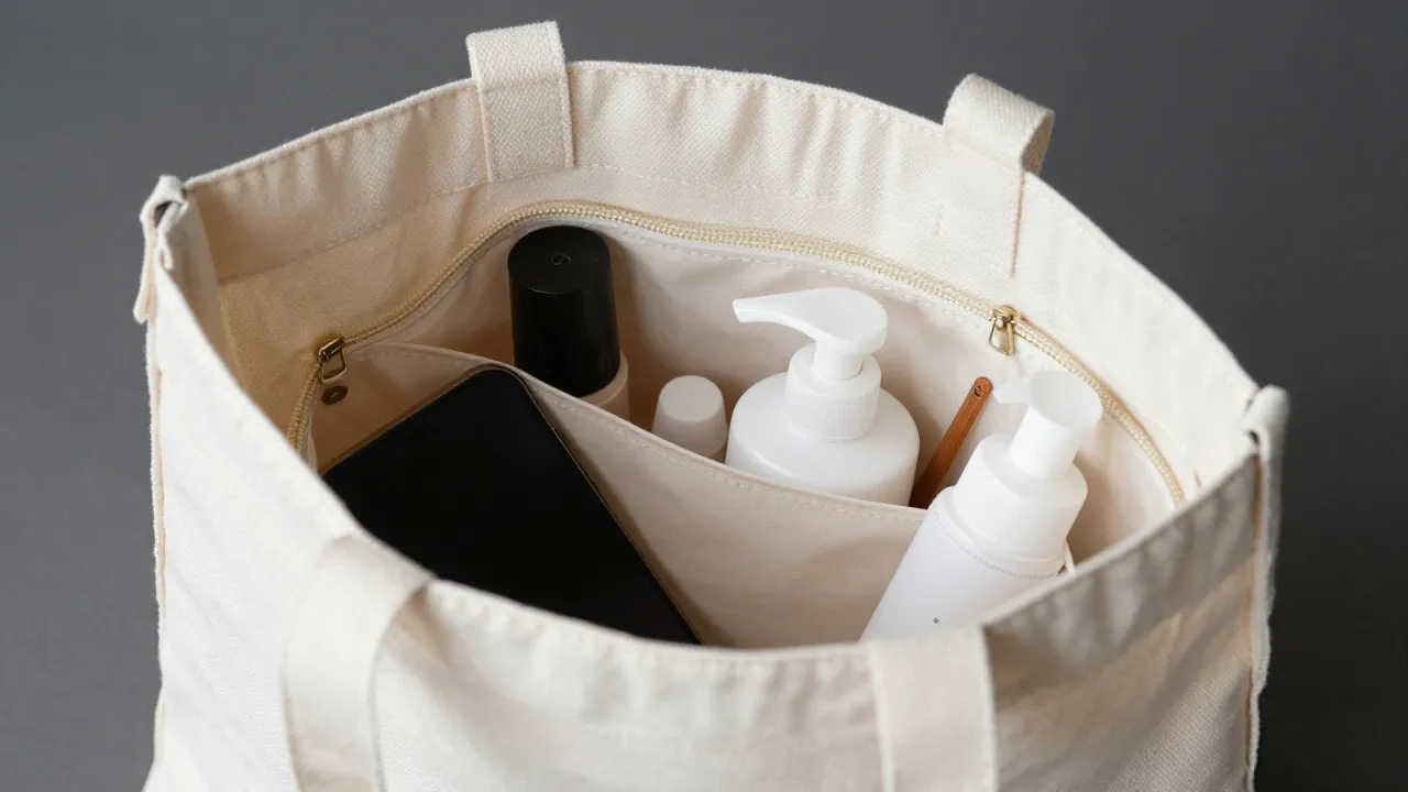 Interior compartment layout showing organized storage space inside custom canvas tote bags